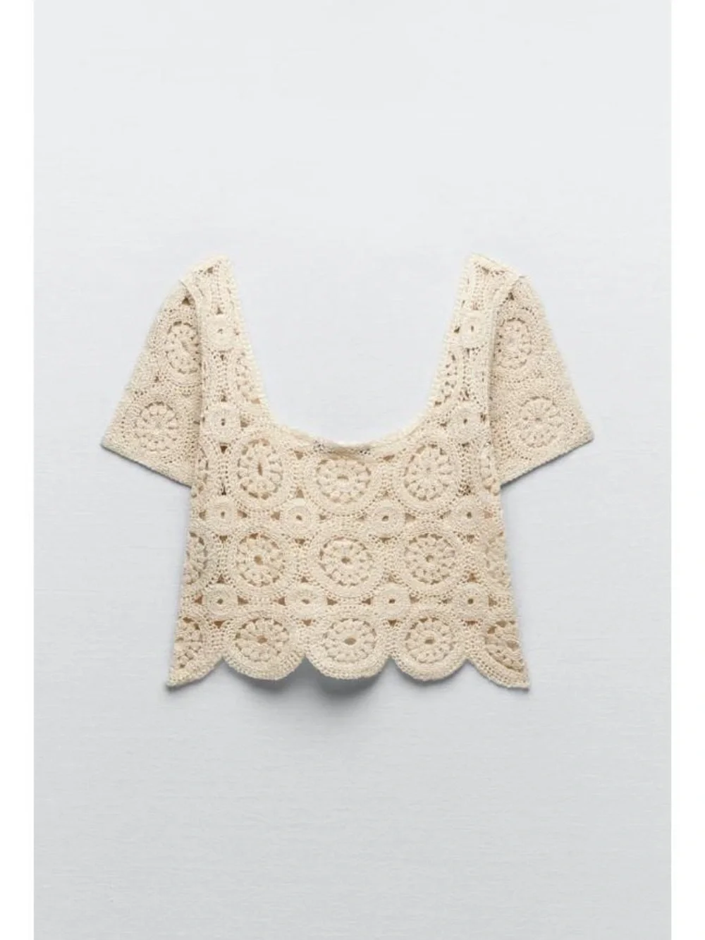 🤍 Zara Bohemian Embroidered Coastal Cowgirl Cottagecore Crochet Crop Top Size S - Picture 2 of 12